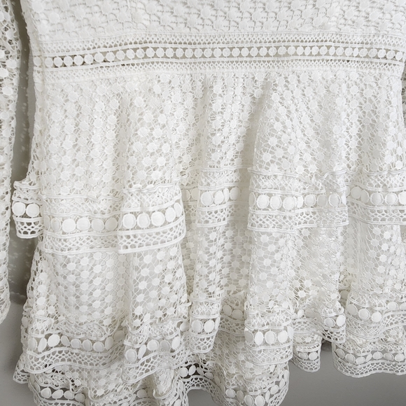 Lulu's Begins With Love White Crochet Tiered Mini Dress Size M Graduation Bridal - Picture 9 of 14